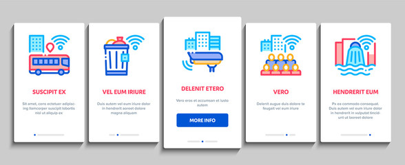 Internet Of Things IOT Onboarding Mobile App Page Screen Vector. Wifi Signal In Bus And Truck, Cctv Camera And Drone Internet Of Things Concept Linear Pictograms. Color Contour Illustrations
