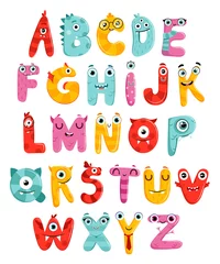  Cute Childish Cartoon English Alphabet Isolated On the White Background. Letters are in Little Monsters Style. Flat Style. Vector Illustration © Intpro