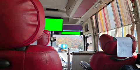 Bus interior with green screen
