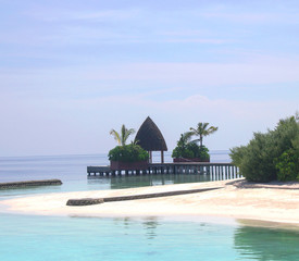 Jetty, Ocean villa; Beachfront, private pool; Luxury island beach resort in Maldives; island...
