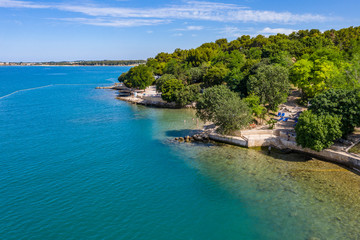 Summer aerial photo of beach with ocean and free space for your decoration. 