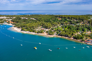Fototapeta premium Summer aerial photo of beach with ocean and free space for your decoration. 
