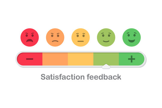 Satisfaction feedback scale with emoticon concept in a flat design