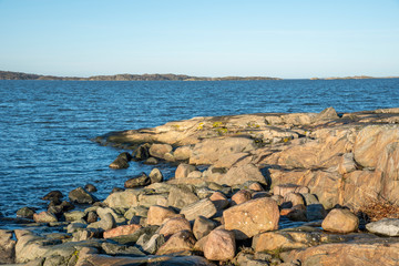Fototapeta na wymiar Rocky shore in Gothenburg in Sweden