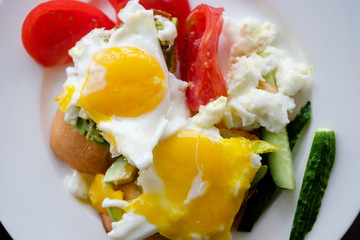 Fried eggs with yolk for breakfast, healthy food