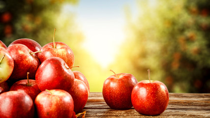 Fresh red apples and desk of free space for your decoration. 