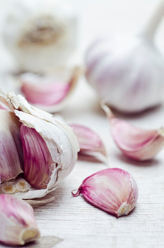 Close up of garlic bulbs and cloves