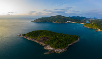 Fototapeta na wymiar Koh Yao Noi, Phuket, Thailand Panoramic View aerial drone uav tropical paradise ko yao noii thai island
