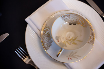 tea cup on the table during the tea ceremony in the style of the English aristocracy