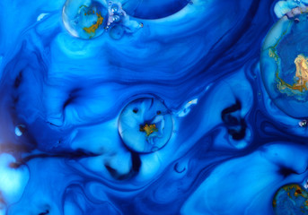 Abstract bubble and wave background. Marble texture. Acrylic color in water and oil.