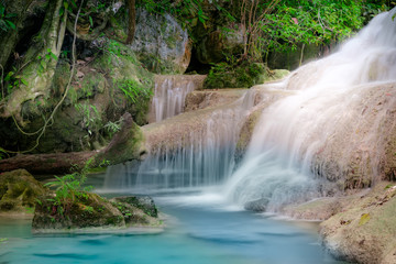 Jangle landscape with Erawan waterfall. Kanchanaburi, Thailand