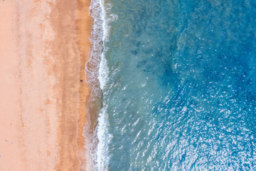 Summer aerial photo of beach with ocean and free space for your decoration. 
