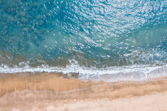 Summer aerial photo of beach with ocean and free space for your decoration. 
