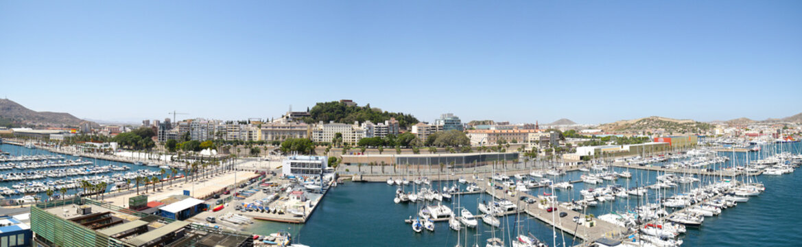 Panoramic view of Cartagena, Spain.  A city located in the Region of Murcia, by the Mediterranean coast, in south-eastern Spain. A major cruise ship destination.