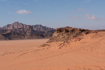 Vista panorámica del desierto de Wadi Rum, Jordania 
