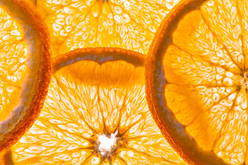 orange slices in the macro detail on white background