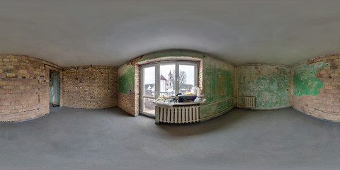 full seamless spherical hdri panorama 360 degrees angle view inside abandoned empty flat in...