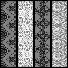 Four seamless patterns with black and white lace