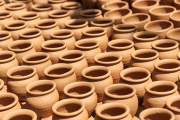 Clay pots in Pottery town is old place in Bangalore. India