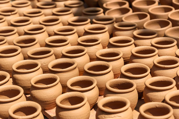 Clay pots in Pottery town is old place in Bangalore. India