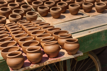 Clay pots in Pottery town is old place in Bangalore. India