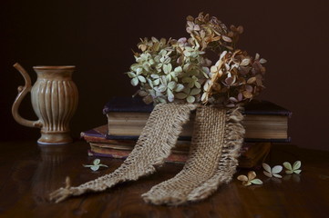 Beautiful background with withered hydrangea flowers