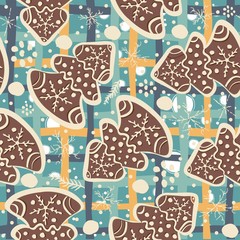 Cute Winter Seamless Pattern with gingerbread cookies.