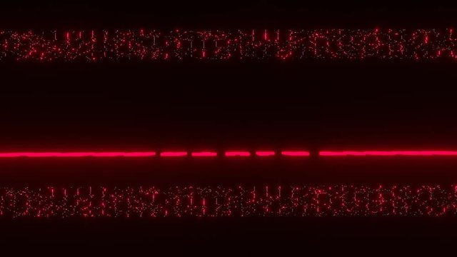 Congratulations animated text in red color, decorative stripes composed of luminous dots, black background. Red neon glowing letters, full HD video