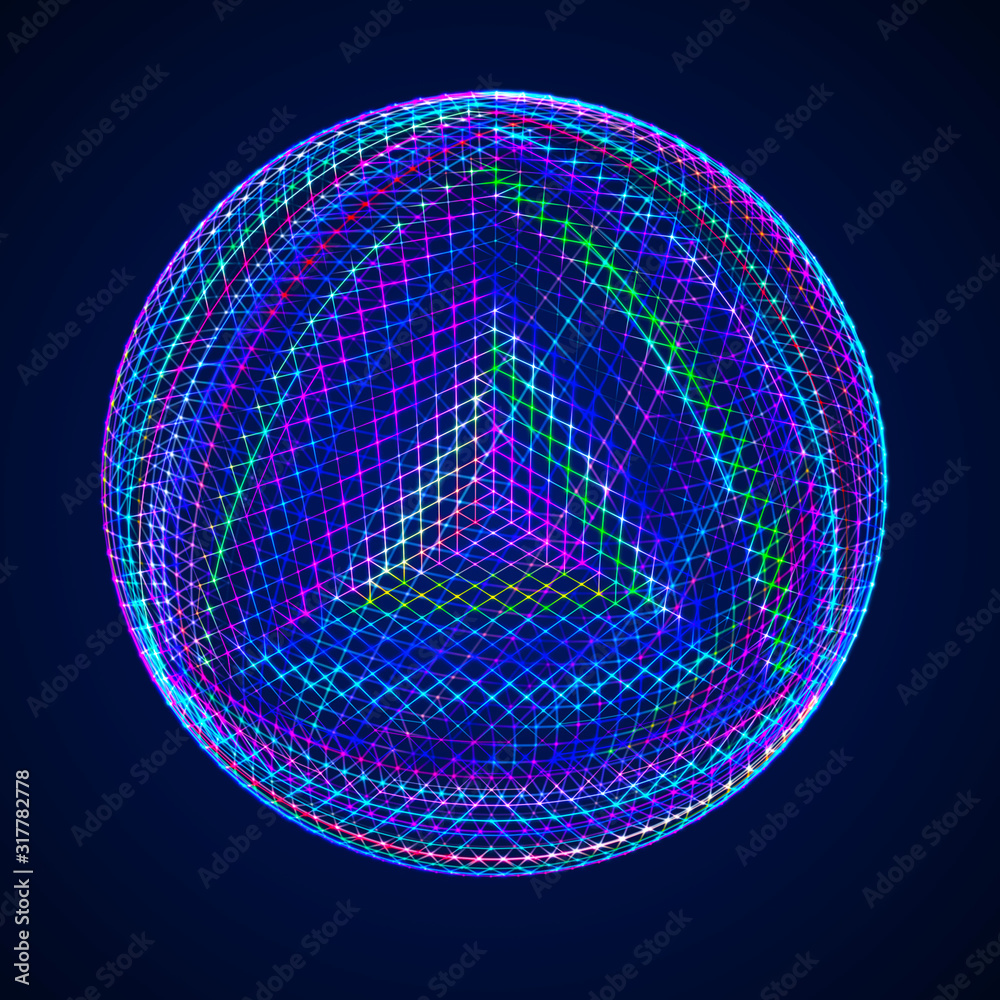 Poster Sphere with dot and lines. Colorful structure. Science and technology. 3D rendering