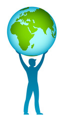 Man holding globe on a white background