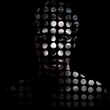 abstract Portrait of a man made by white dots