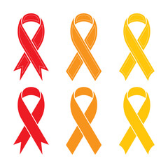 set of ribbons red, yellow ribbons, orange, a symbol of breast cancer disease