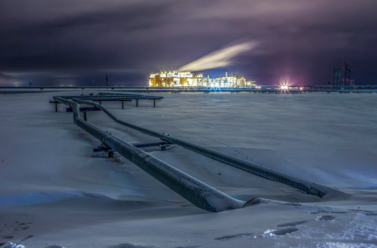 Energy Production on the North Slope of Alaska on a Winter Night