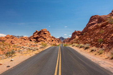 Fototapeta na wymiar Mouse’s Tank Road in Valley of Fire State Park. Scenic Roads in Valley of Fire State Park, Nevada United States.