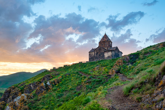Sevanavank church on Lake Sevan at sunset, Sevan, Gegharkunik Province, Armenia