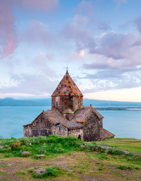 Sevanavank church on Lake Sevan at sunset, Sevan, Gegharkunik Province, Armenia