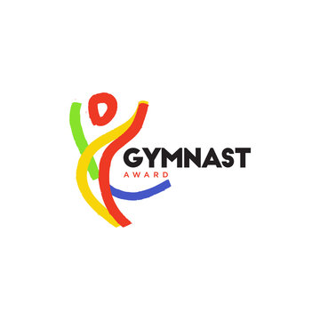 Colorful abstract strokes human gymnastic logo illustration template