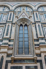 Architectural fragments of Cathedral Santa Maria del Fiore (or Duomo di Firenze), located in Piazza del Duomo, was built between 1296 and 1436. Cathedral is one of largest in world. Florence, Italy.