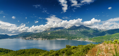 Sunny view of Kotor bay from Lustica peninsula, Montenegro.