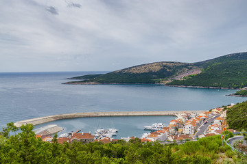 Cloudy view of Lustica bay, Montenegro.