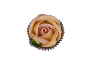 Aa-Lua candy that is made into a rose shape in a variety of colors The taste is sweet and fragrant. object with white backgrounds and clipping path.