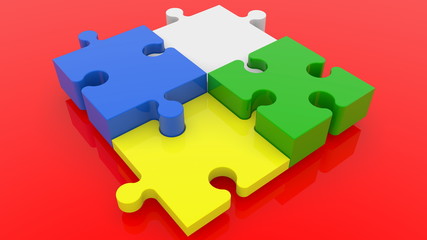 Puzzle in various sizes on red