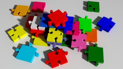 Top view on Stack of colorful puzzle pieces