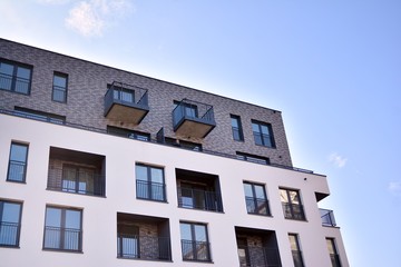 Modern and new apartment building. Multistoried, modern, new and stylish living block of flats.