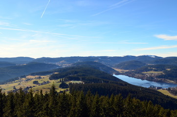 Blick auf den Titisee an einem sonnigen Wintertag