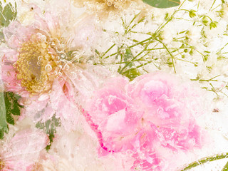 abstraction with pink frozen flowers - 317789761