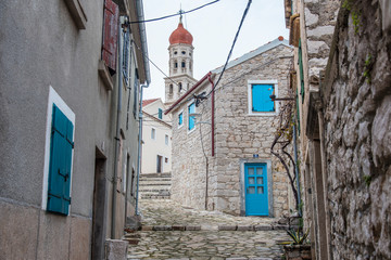 Narrow street in the fishing village, Murter, Croatia, Europe