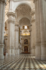 Interior of the Cathedral. In the Royal chapel of Granada Cathedtal there is a tomb of The Catholic Kings Isabella and Ferdinand.