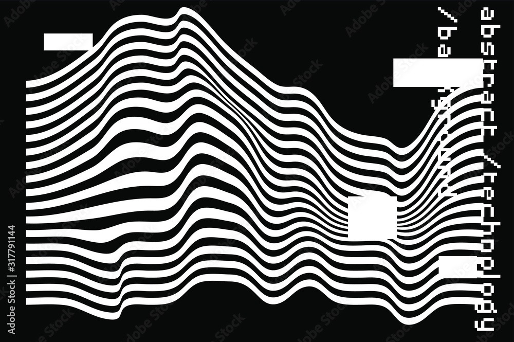 Poster Abstract black and white background with generative art elements.  Futuristic and glitched shapes in cyberpunk style.