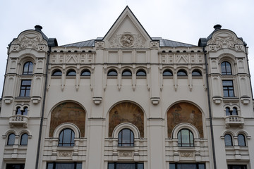 Fototapeta na wymiar Facade of the Northern building of the Polytechnic Museum, Moscow, Russian Federation, December 14, 2019